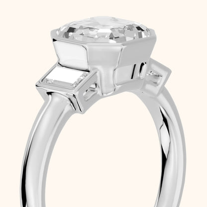 Paia Bezel Three-Stone Asscher Diamond Engagement Ring in Silver - slant-view.webp
