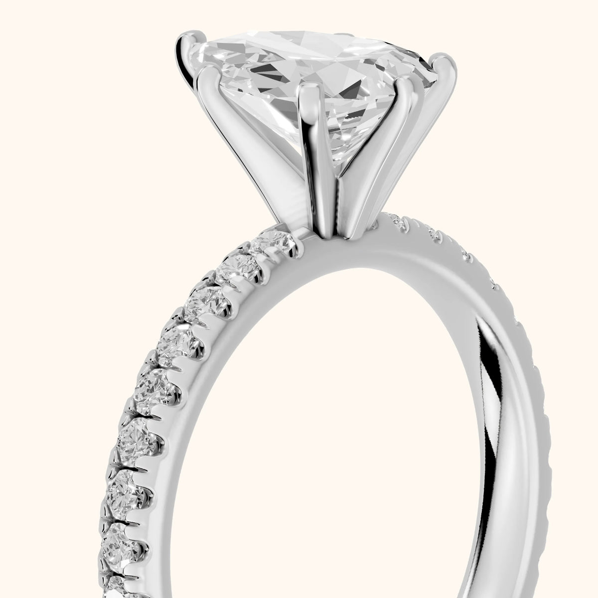 Raquel Scalloped Pavé Pear Diamond Engagement Ring in White Gold - slant-view.webp