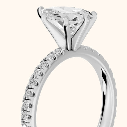 Raquel Scalloped Pavé Pear Diamond Engagement Ring in White Gold - slant-view.webp
