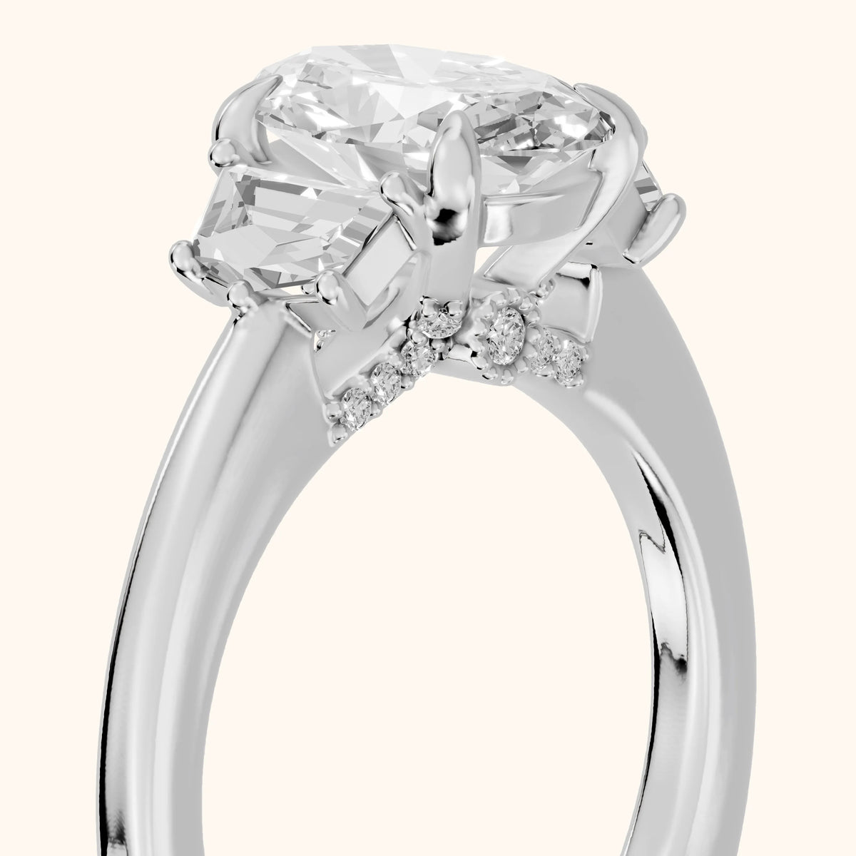 Galena Step-Cut Three-Stone Oval Diamond Engagement Ring in Silver - slant-view.webp