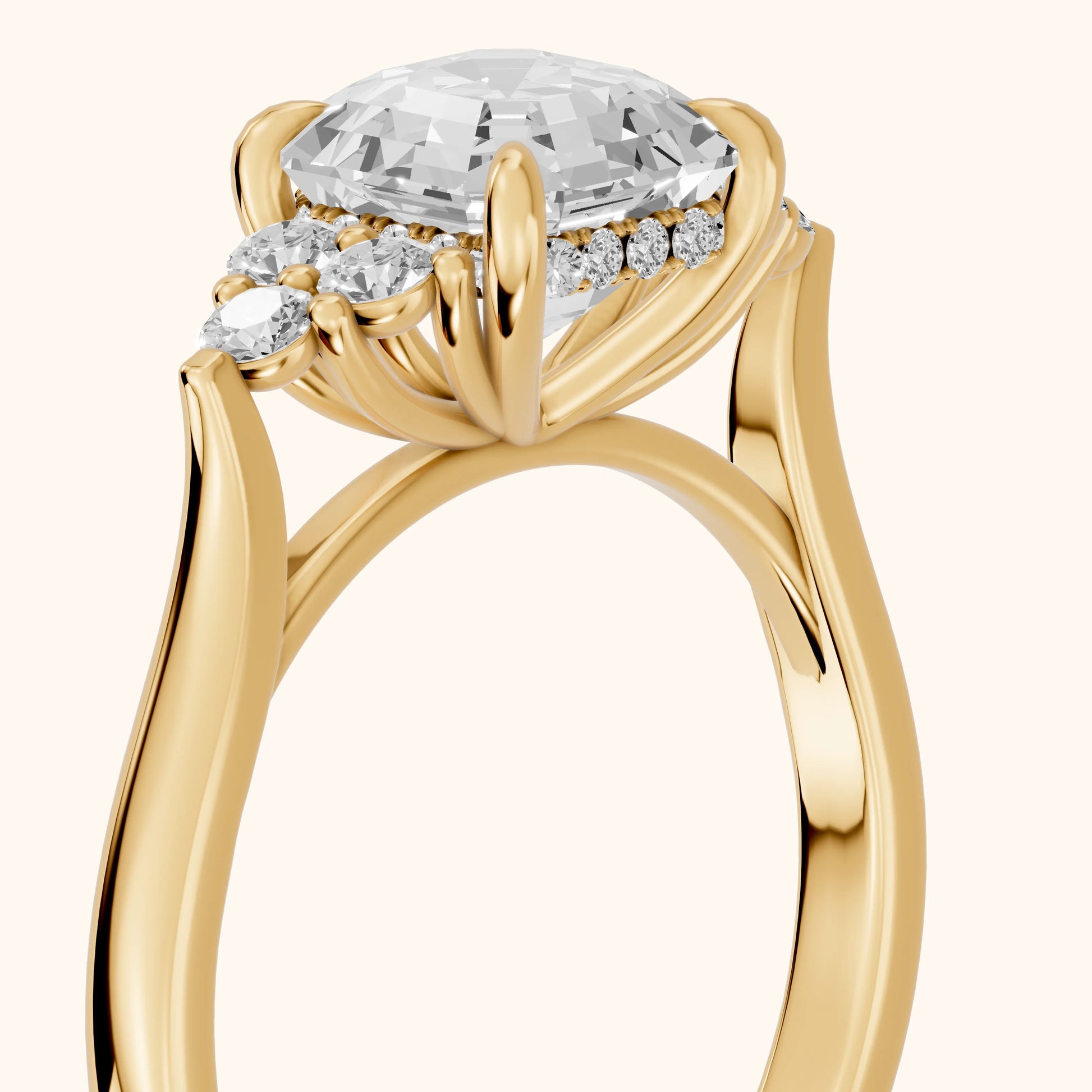 Anya Sidestone Cluster Asscher Diamond Ring in Yellow Gold - slant-view.webp