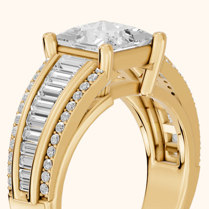 Halle Channel Set Baguette Accent Princess Diamond Engagement Ring in Yellow Gold - slant-view.webp