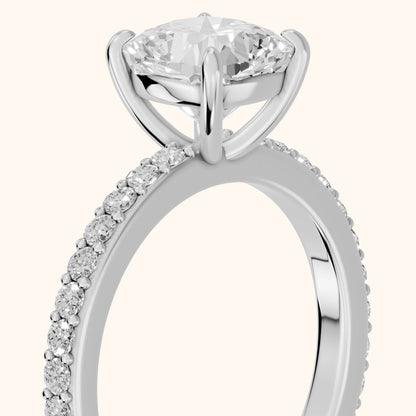 Aisha Pavé Solitaire Cushion Diamond Engagement Ring in Silver - slant-view.webp
