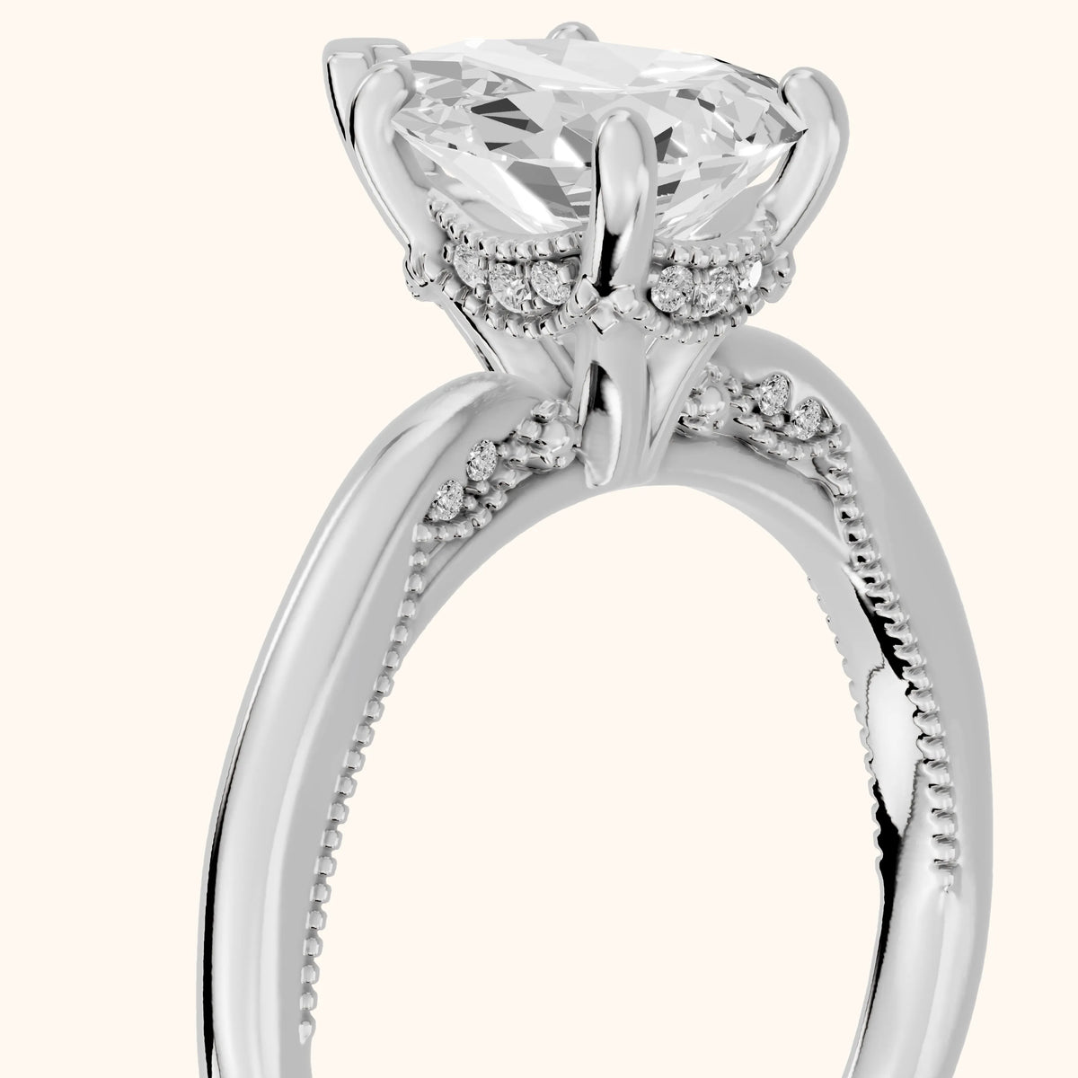 Lowell Hidden Halo Milgrain Pear Diamond Engagement Ring in Platinum - slant-view.webp