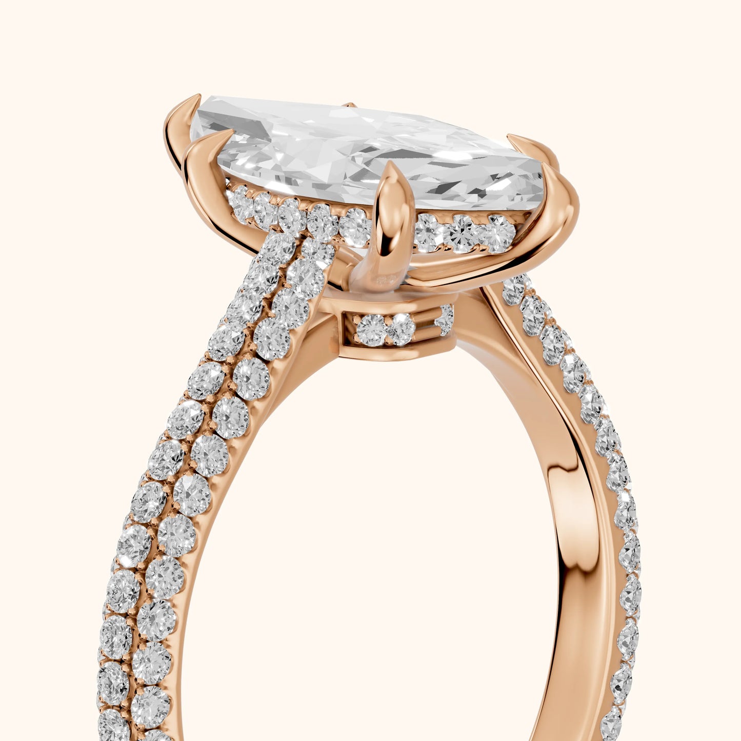 Della Hidden Halo Pavé Marquise Diamond Engagement Ring in Rose Gold - slant-view.webp
