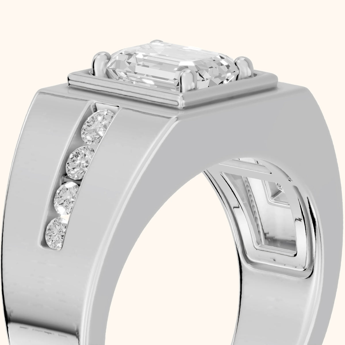 Orem Wide Band Channel Set Emerald Diamond Engagement Ring in White Gold - slant-view.webp