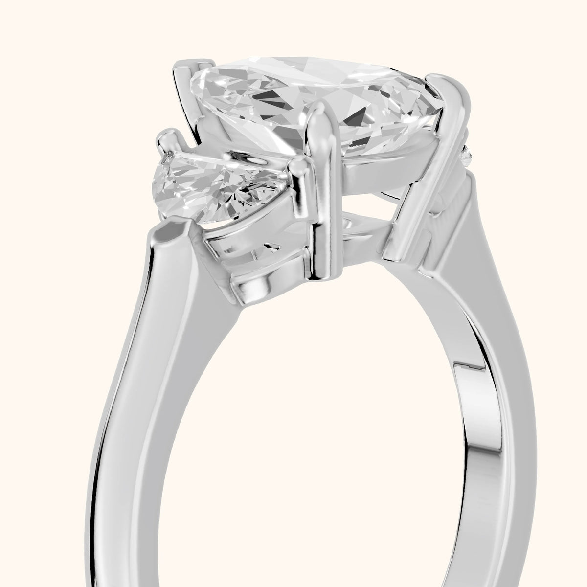 Elia Half-Moon Three-Stone Pear Diamond Engagement Ring in White Gold - slant-view.webp