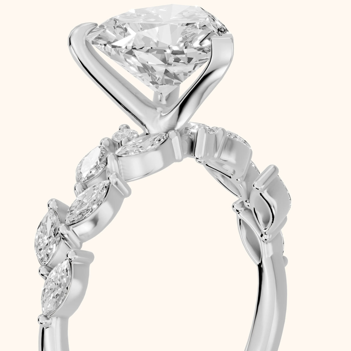 Mirella Laurel Heart Diamond Engagement Ring in Silver - slant-view.webp