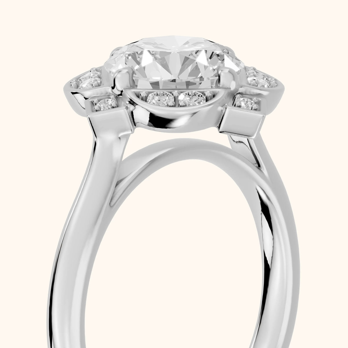 Gwyneth Vintage Floral Round Diamond Engagement Ring in Platinum - slant-view.webp