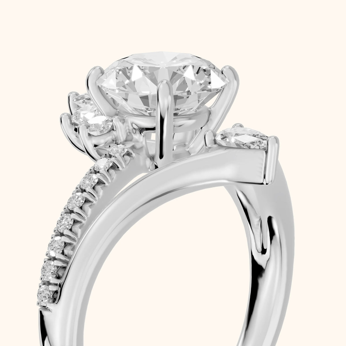 Angelina Split Shank Cluster Round Diamond Engagement Ring in White Gold - slant-view.webp