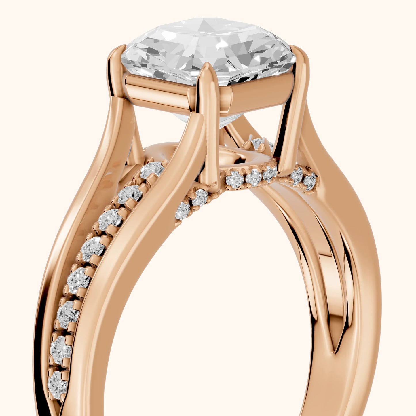 Scarlett Split Shank Pavé Asscher Diamond Ring in Rose Gold - slant-view.webp