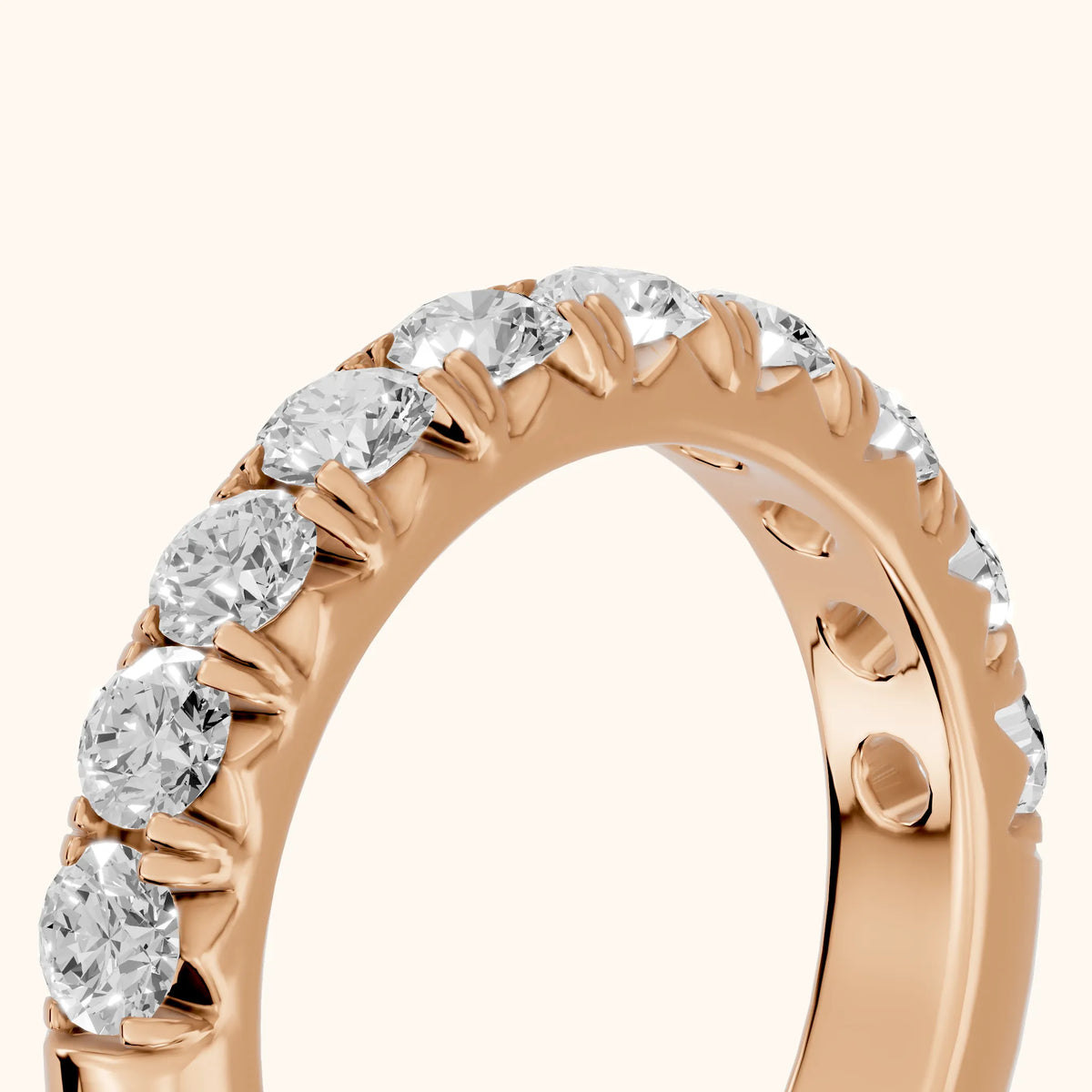 Joelle Shared Prong Round Diamond Half Eternity Band in Rose Gold - slant-view