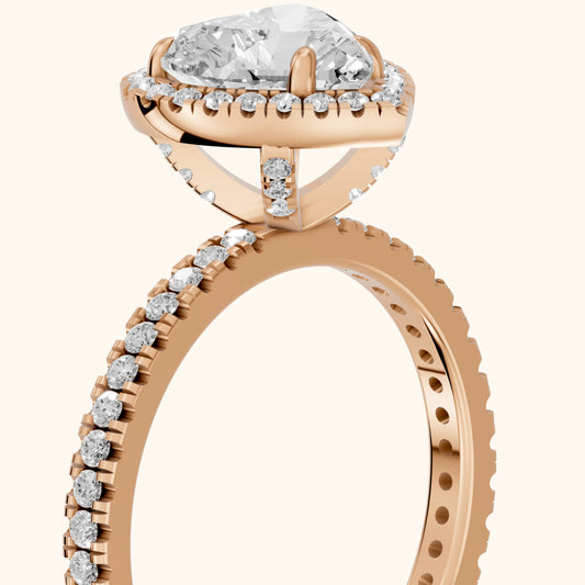 Rosemary Halo Pavé Heart Diamond Engagement Ring in Rose Gold - slant-view.webp