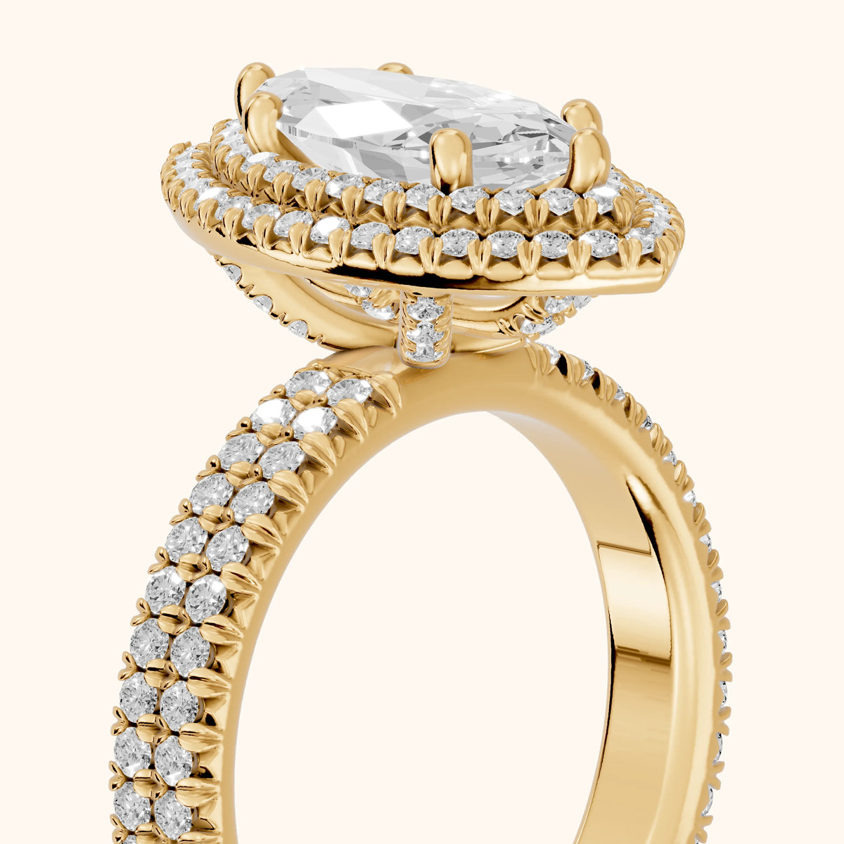 Lenox Double Halo Pavé Marquise Diamond Engagement Ring in Yellow Gold - slant-view.webp