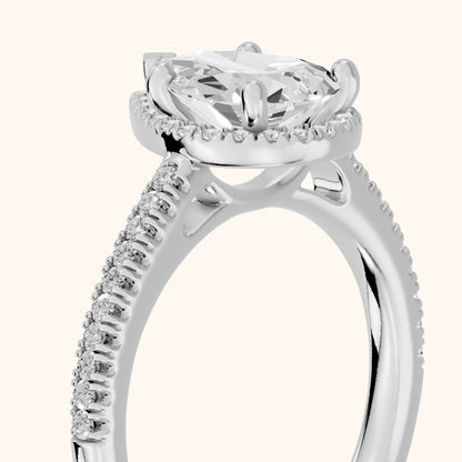Tempe Halo Pavé Pear Diamond Engagement Ring in Platinum - slant-view.webp