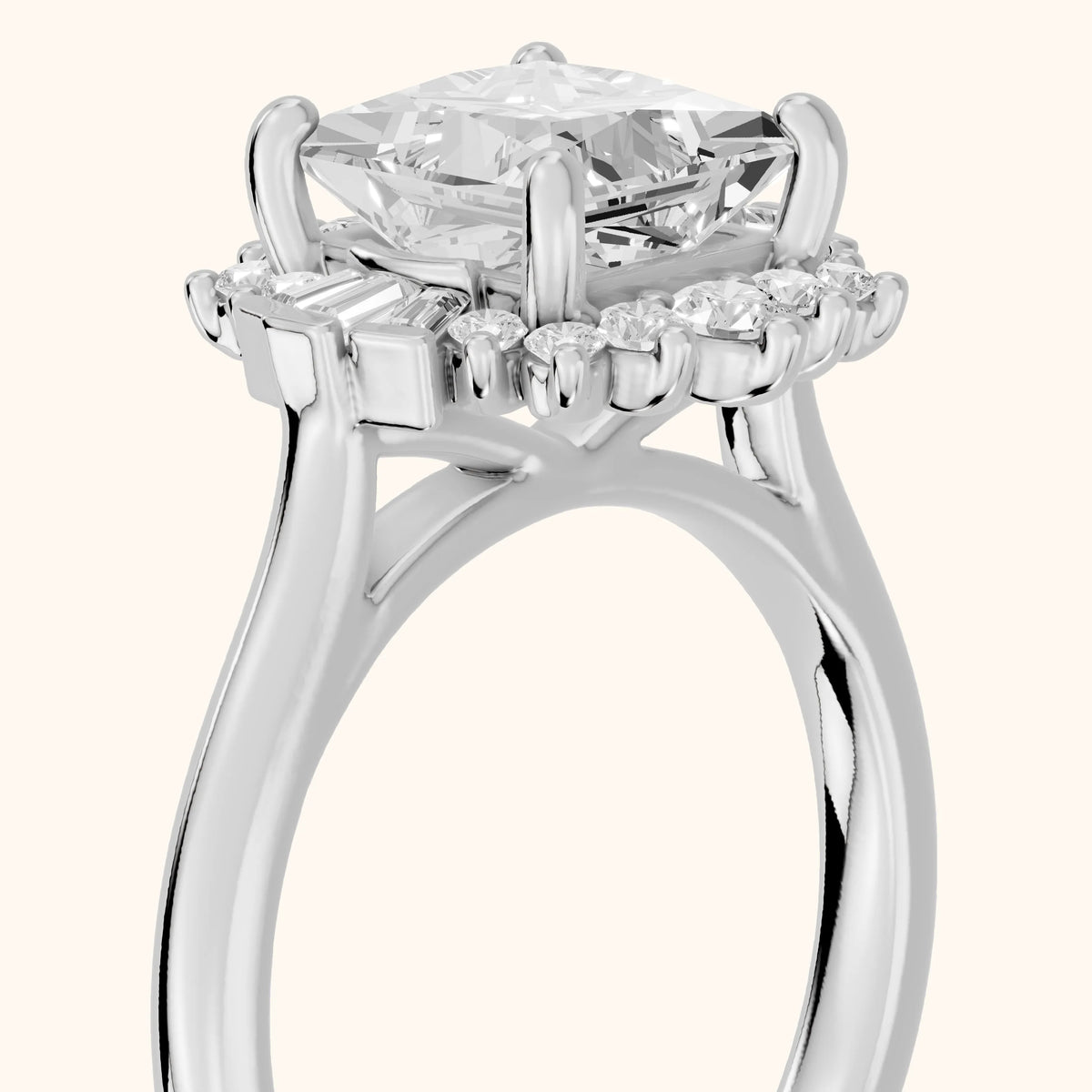 Marlow Ballerina Halo Princess Diamond Engagement Ring in Platinum - slant-view.webp