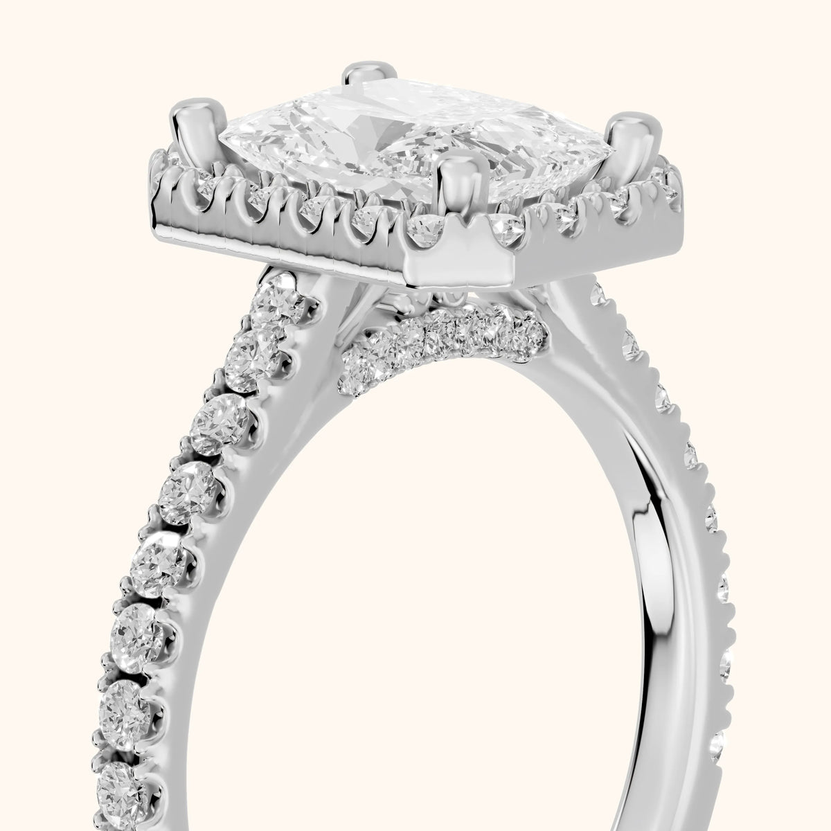 Sophie Halo Pavé Radiant Diamond Engagement Ring in Platinum - slant-view.webp