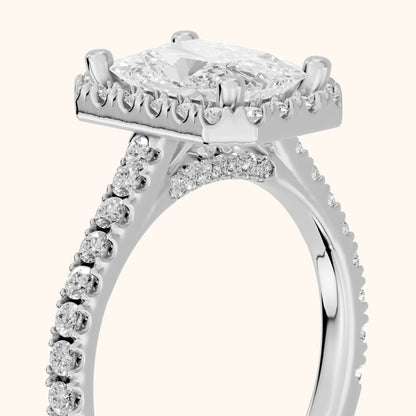 Sophie Halo Pavé Radiant Diamond Engagement Ring in Platinum - slant-view.webp
