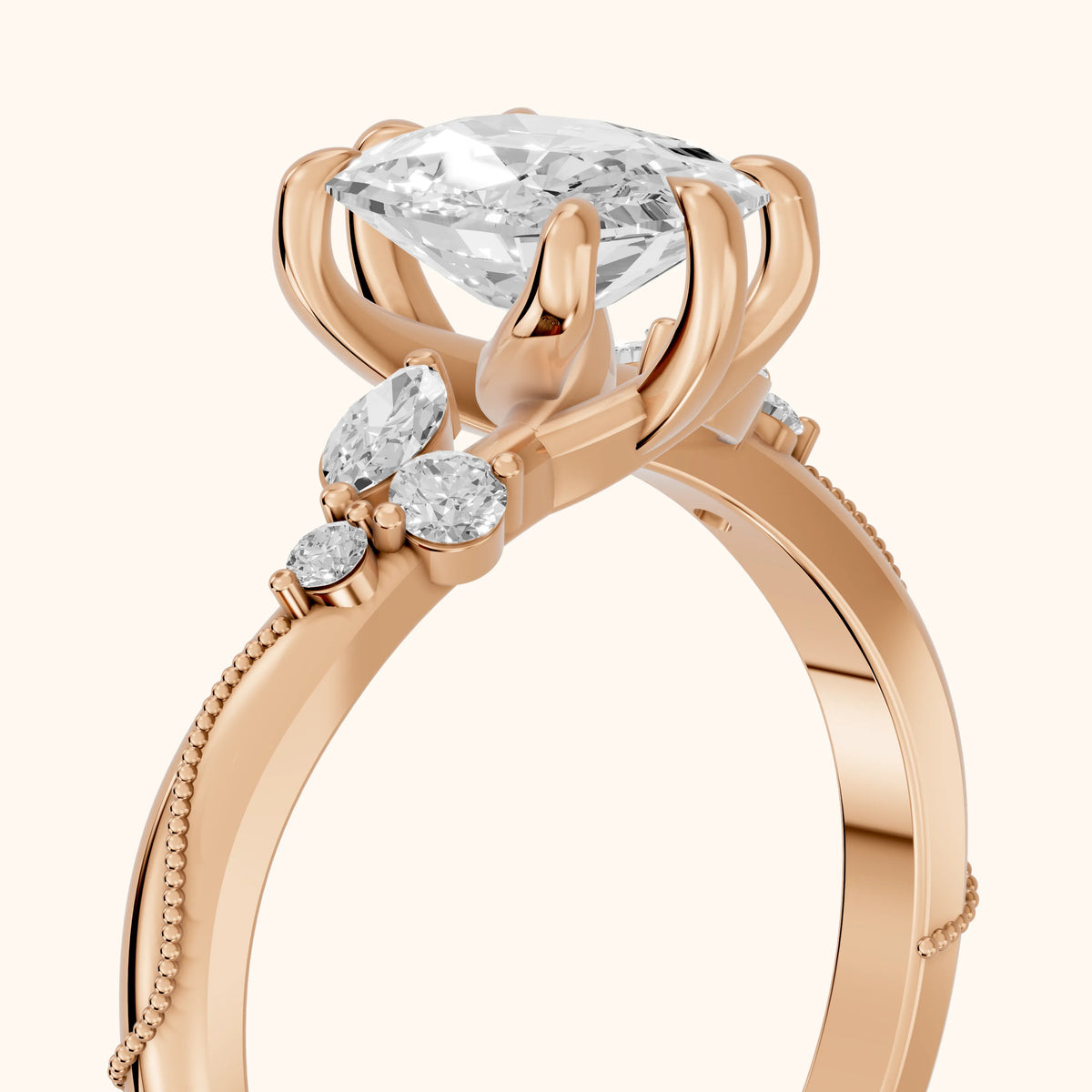 Joanna Milgrain Twist Cushion Diamond Engagement Ring in Rose Gold - slant-view.webp