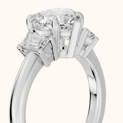 Babette Deco Three-Stone Heart Diamond Engagement Ring in Silver - slant-view.webp