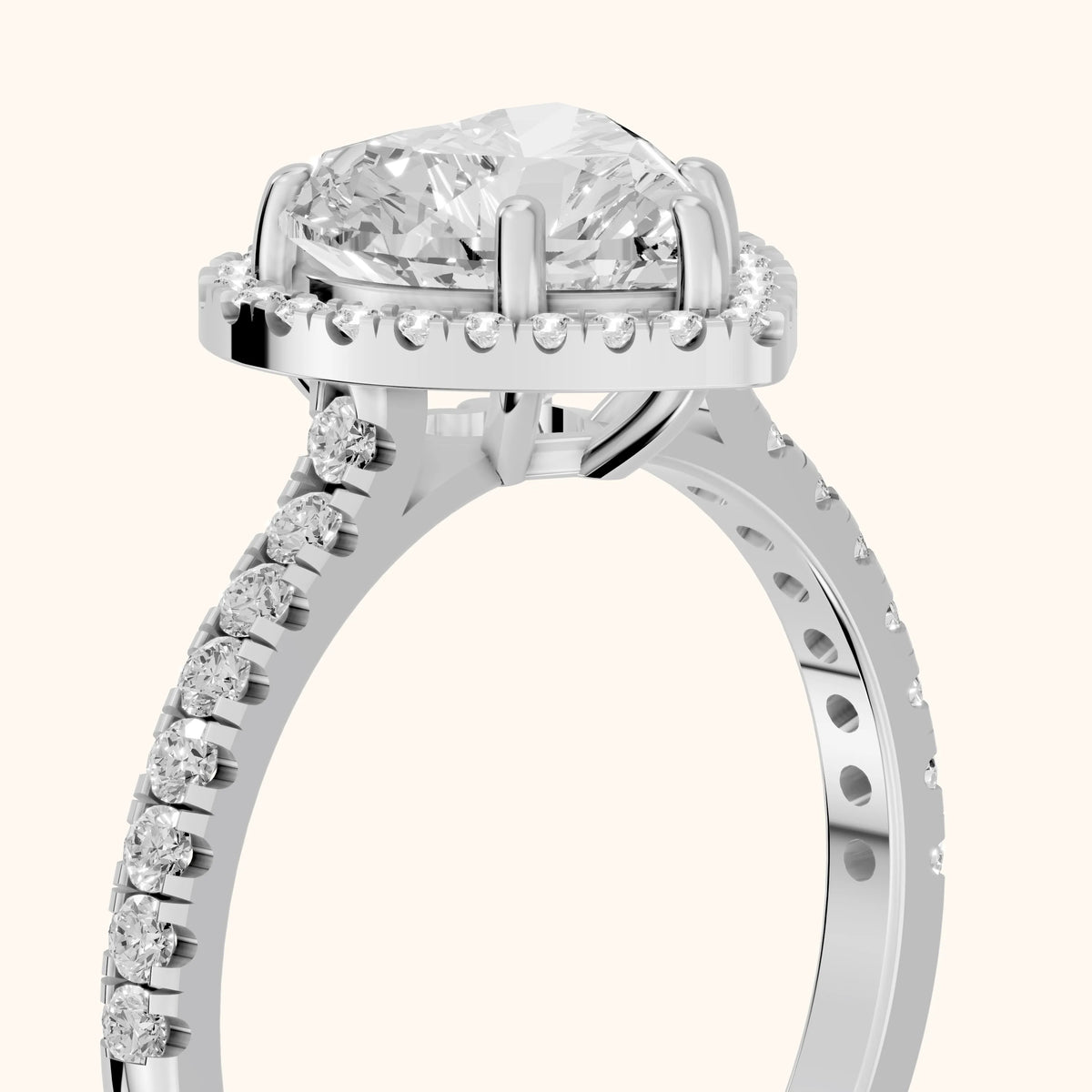 Mabel Halo French Pavé Heart Diamond Engagement Ring in White Gold - slant-view.webp