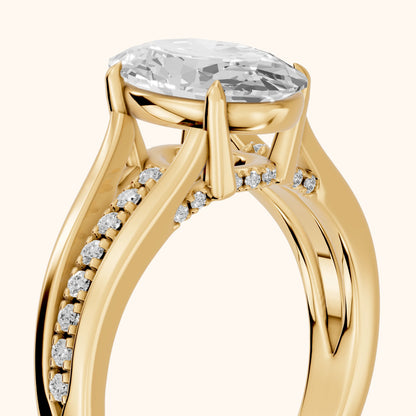 Scarlett Split Shank Pavé Oval Diamond Ring in Yellow Gold - slant-view.webp