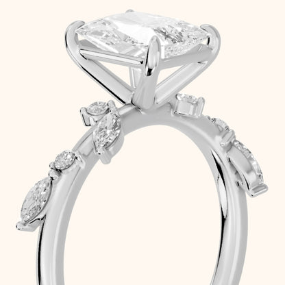 Vivian Leaf Radiant Diamond Engagement Ring in Silver - slant-view.webp