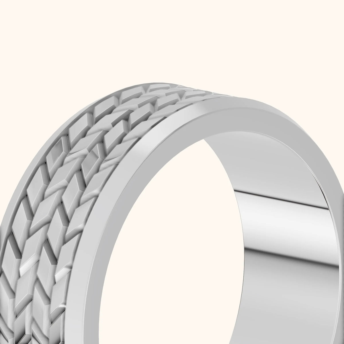 Yana Carved Step Edge Wedding Band in Platinum - slant-view