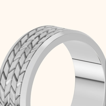 Yana Carved Step Edge Wedding Band in Platinum - slant-view