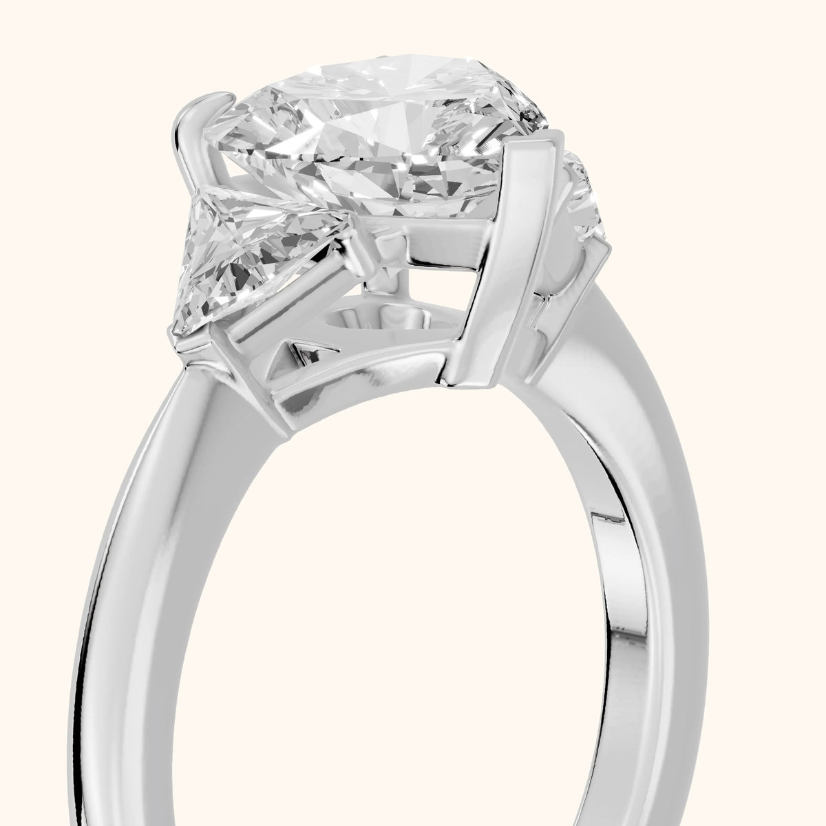 Clemency Three-Stone Cathedral Heart Diamond Engagement Ring in Silver - slant-view.webp