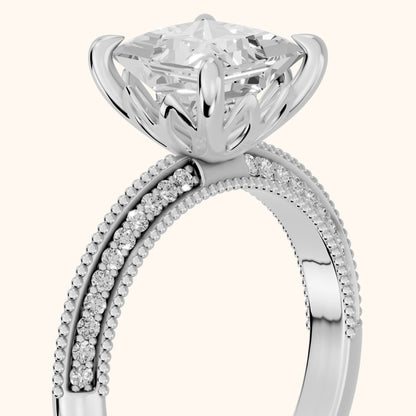 Indie Vintage Milgrain Princess Diamond Engagement Ring in Silver - slant-view.webp