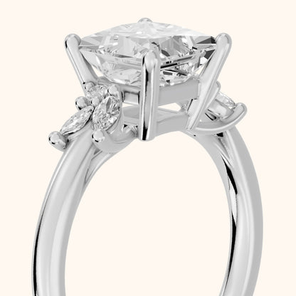 Avon Leaf Cluster Princess Diamond Engagement Ring in Silver - slant-view.webp