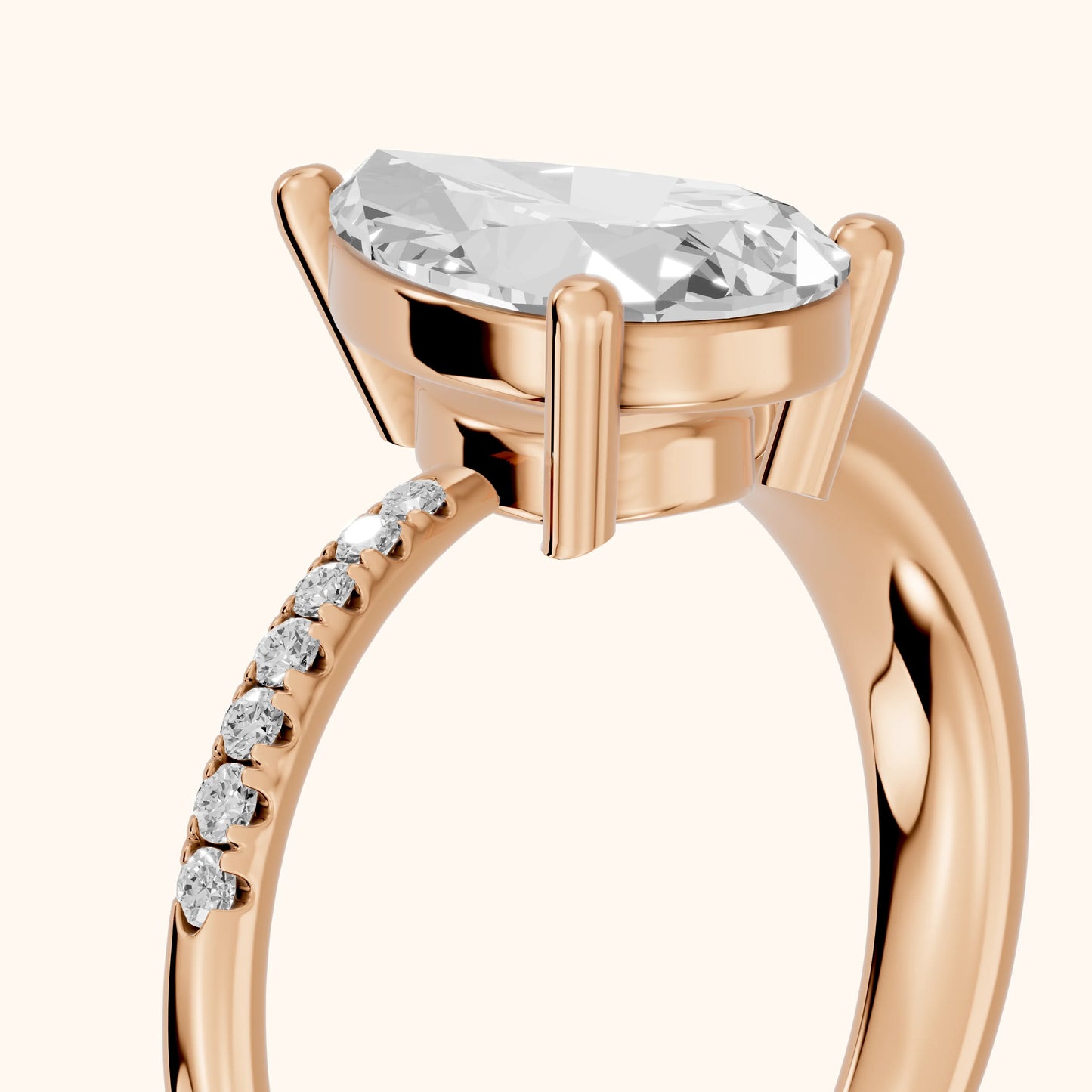 Rosie Solitaire Basket Pear Diamond Engagement Ring in Rose Gold - slant-view.webp