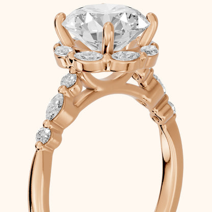 Valentina Petal Halo Round Diamond Engagement Ring in Rose Gold - slant-view.webp
