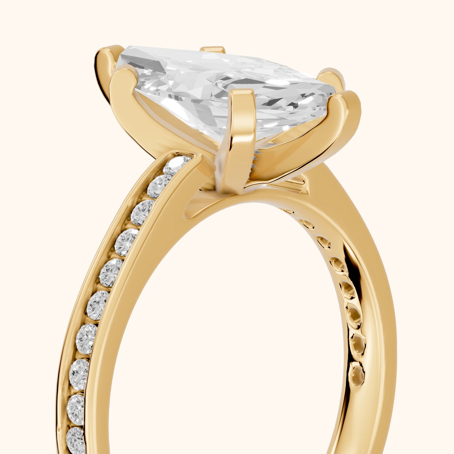 Tessa Solitaire Channel Set Marquise Diamond Engagement Ring in Yellow Gold - slant-view.webp