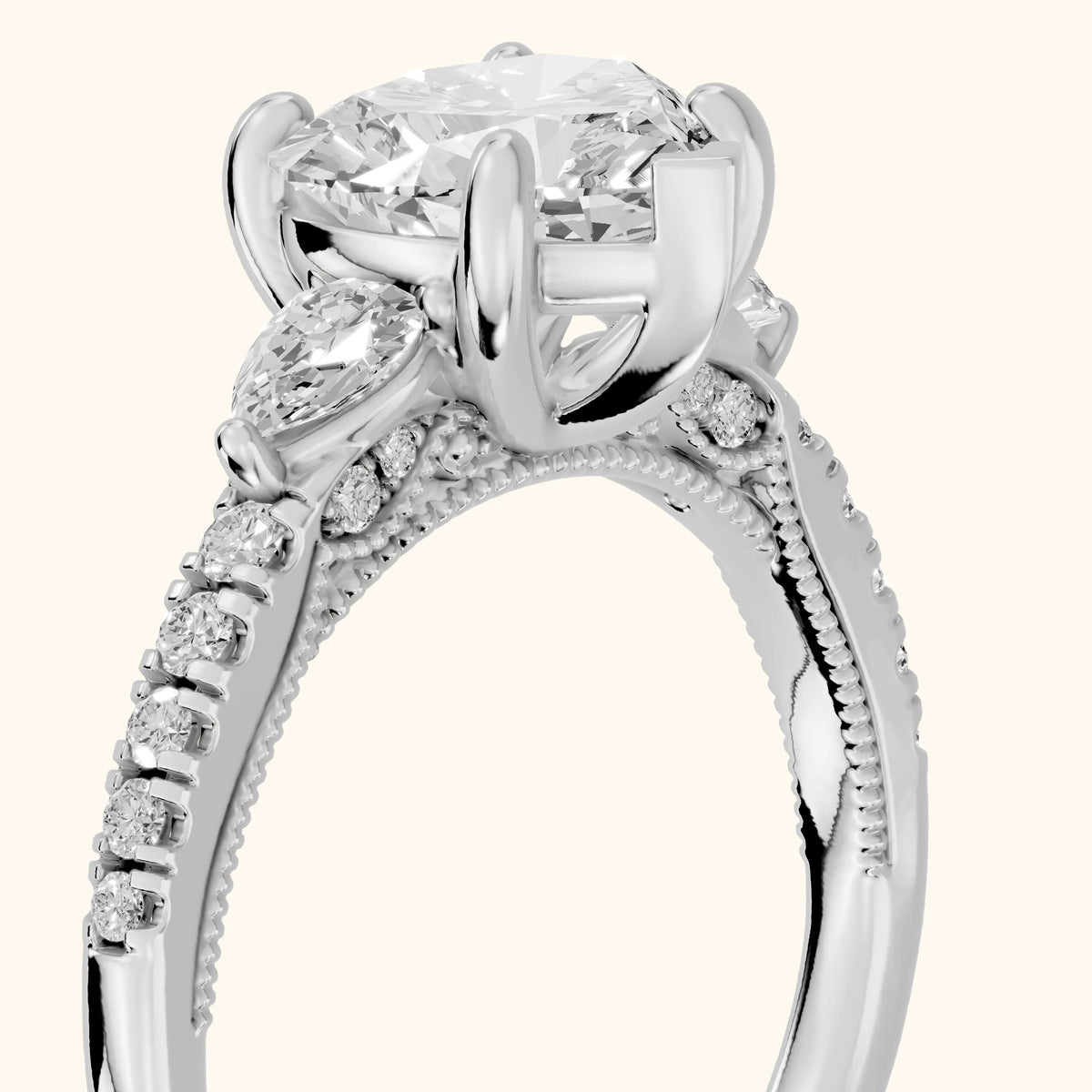 Weston Pear-Side Three-Stone Heart Diamond Engagement Ring in Silver - slant-view.webp