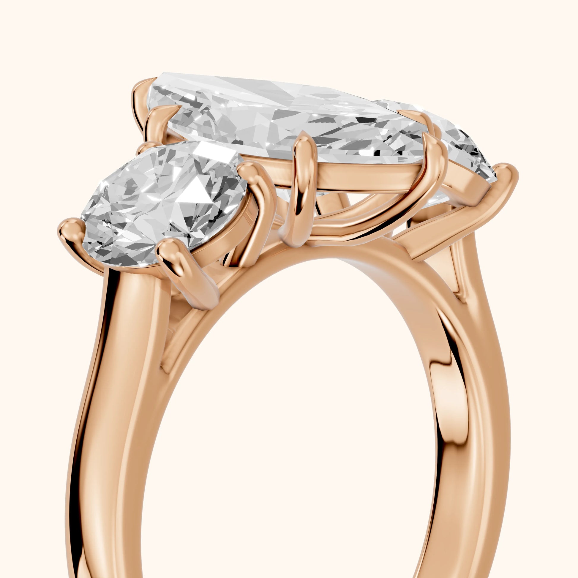 Esme Three-Stone Tapered Marquise Diamond Ring in Rose Gold - slant-view.webp