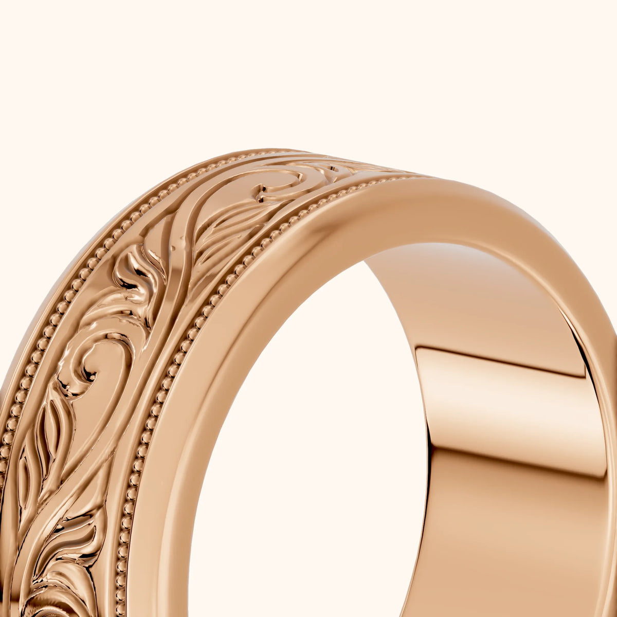 Navya Carved Milgrain Wedding Band in Rose Gold - slant-view
