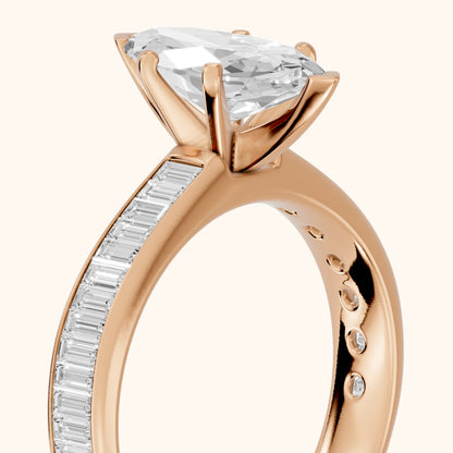 Medina Baguette Channel Set Marquise Diamond Engagement Ring in Rose Gold - slant-view.webp