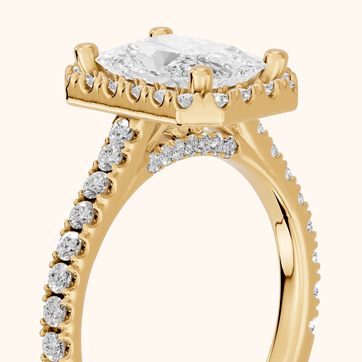 Sophie Halo Pavé Radiant Diamond Engagement Ring in Yellow Gold - slant-view.webp