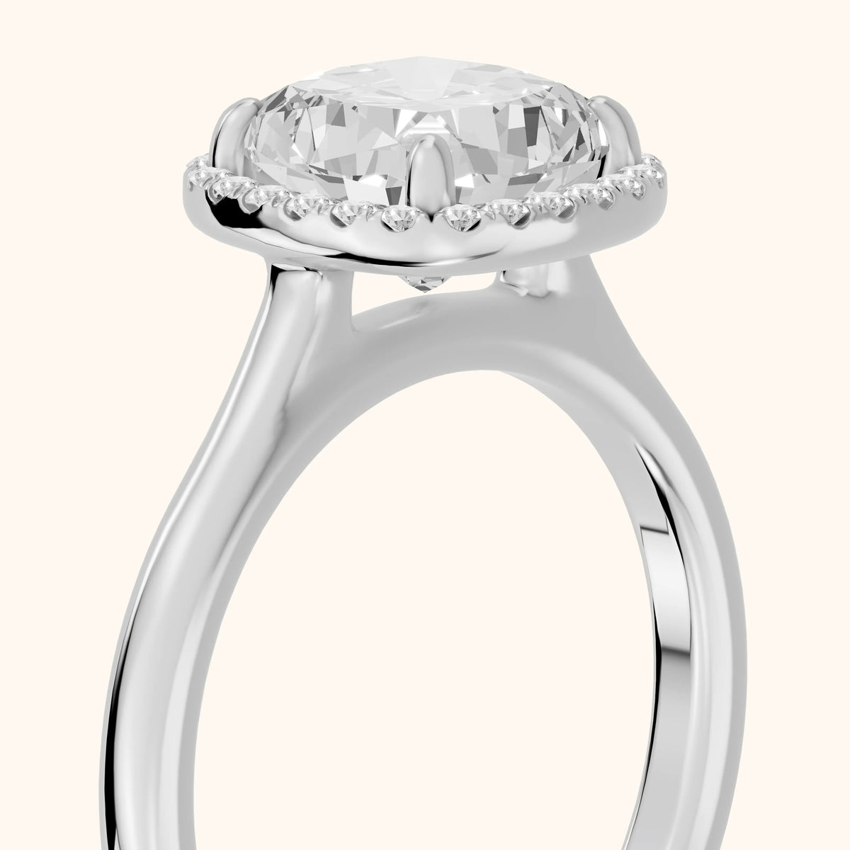 Clover Halo Cathedral Cushion Diamond Engagement Ring in Silver - slant-view.webp