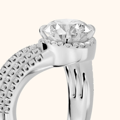 Francesca Chevron Halo Round Diamond Engagement Ring in Silver - slant-view.webp