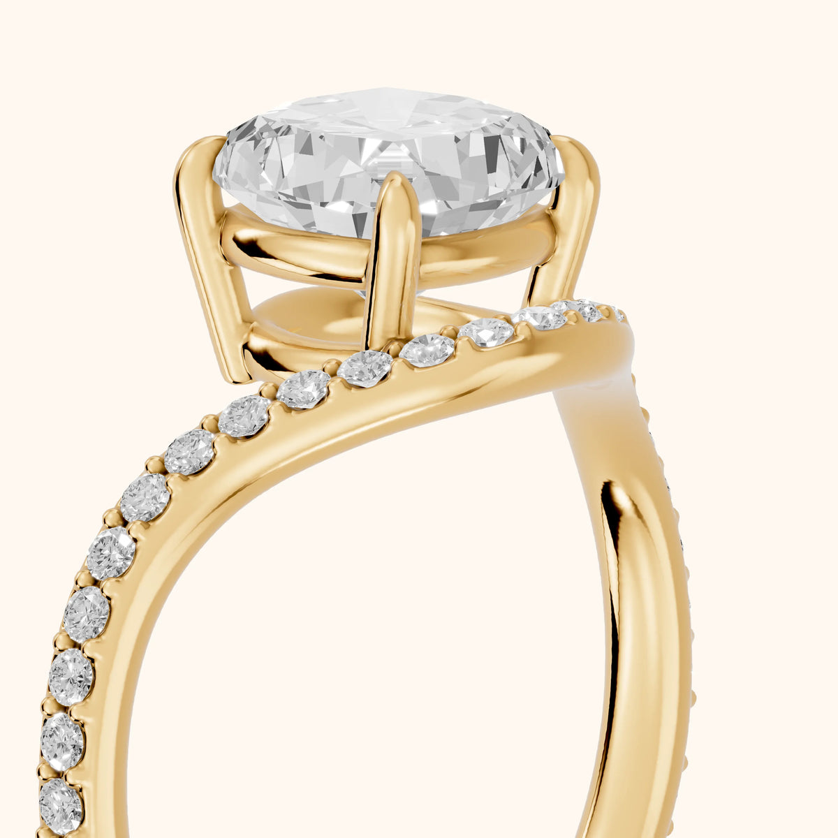 Alison Bypass Pavé Cushion Diamond Engagement Ring in Yellow Gold - slant-view.webp