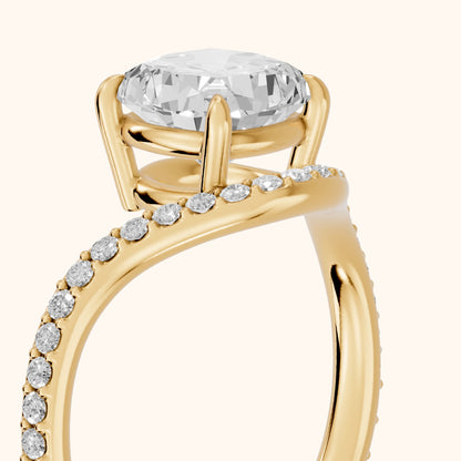 Alison Bypass Pavé Cushion Diamond Engagement Ring in Yellow Gold - slant-view.webp
