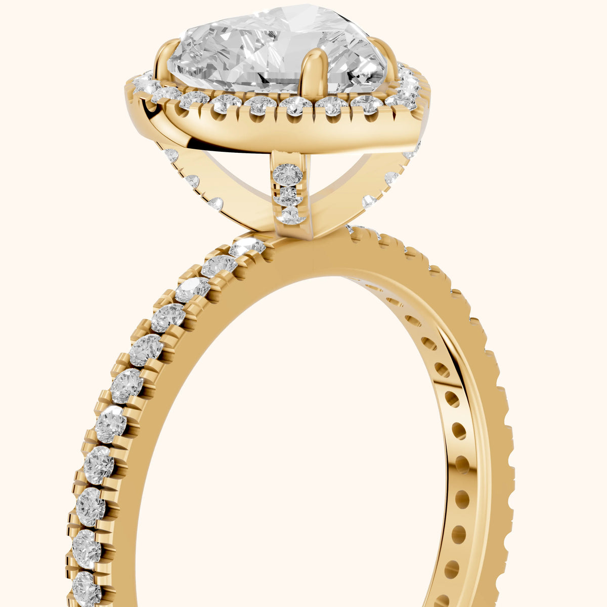 Rosemary Halo Pavé Heart Diamond Engagement Ring in Yellow Gold - slant-view.webp