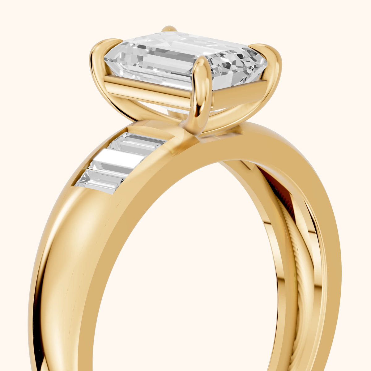 Elsie Channel Set Emerald Diamond Engagement Ring in Yellow Gold - slant-view.webp