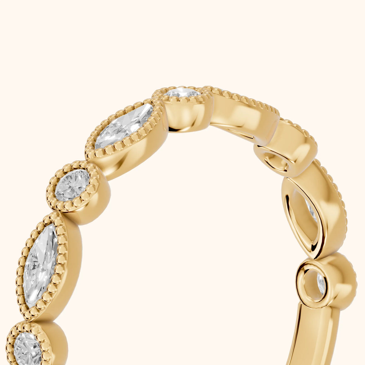 Celina Milgrain Bezel Marquise & Round Diamond Half Eternity Band in Yellow Gold - slant-view