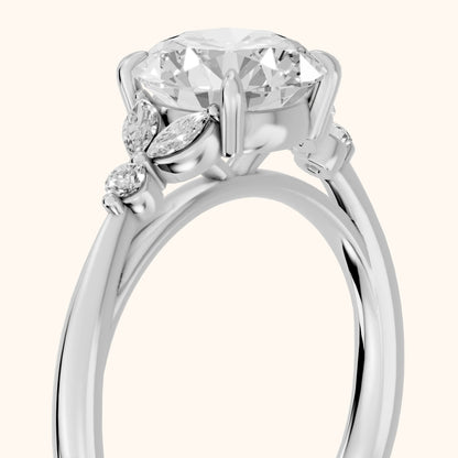 Eve Leaf Cluster Round Diamond Engagement Ring in White Gold - slant-view.webp