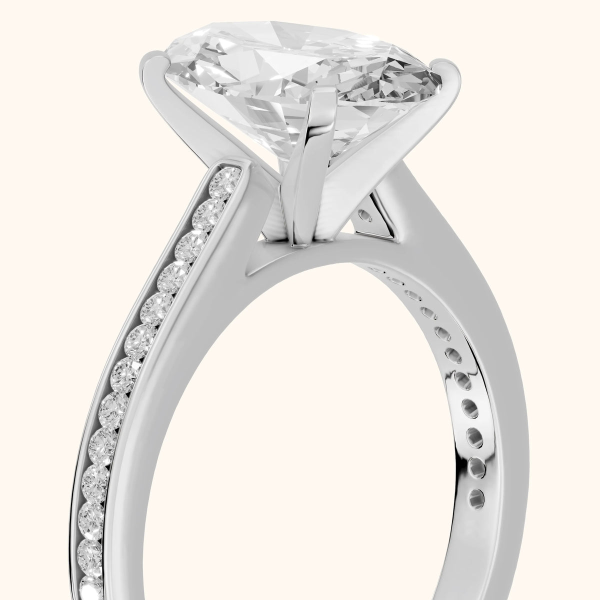 Carrie Cathedral Channel Set Oval Diamond Engagement Ring in Silver - slant-view.webp
