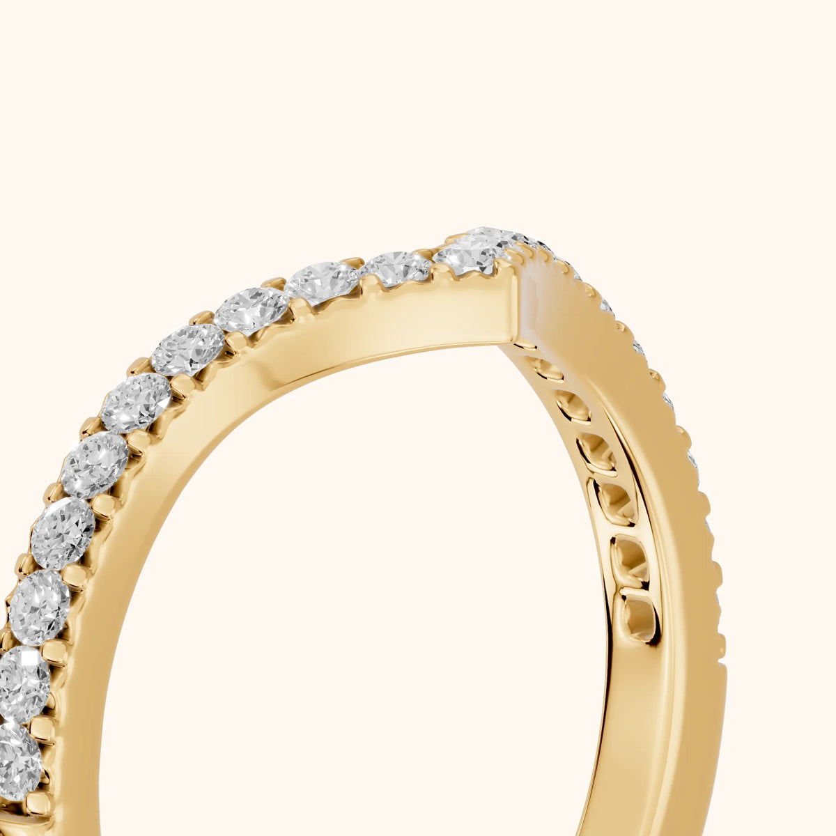 Amelie Curved Pavé Round Diamond Stackable Ring in Yellow Gold - slant-view